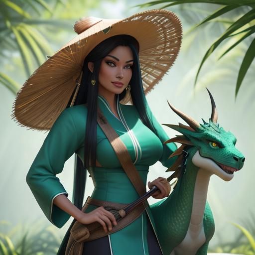 Raya, the Adventurous Heroine, in a Vibrant, Tropical Landsc...