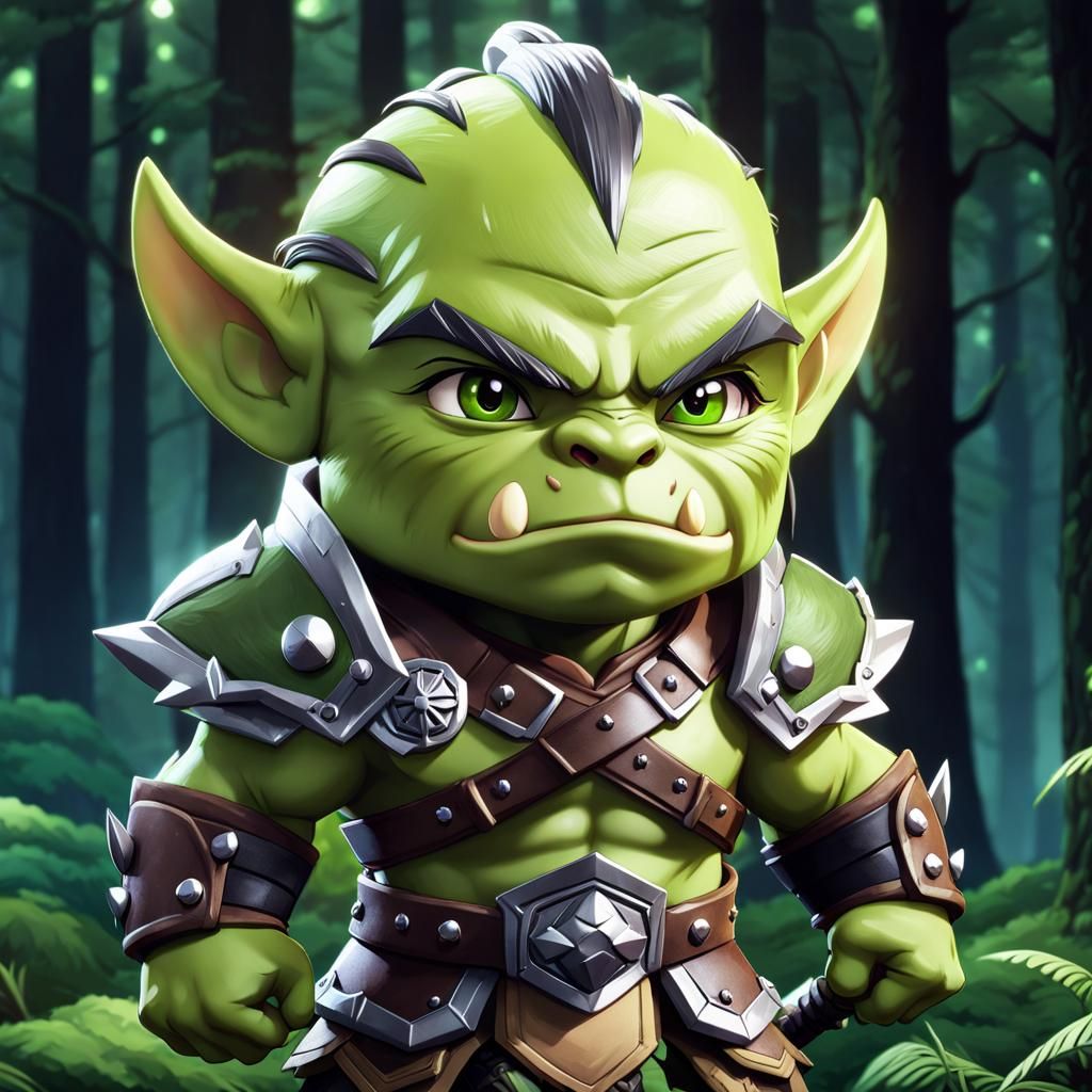 Charming Chibi Orc Warrior in Anime Style