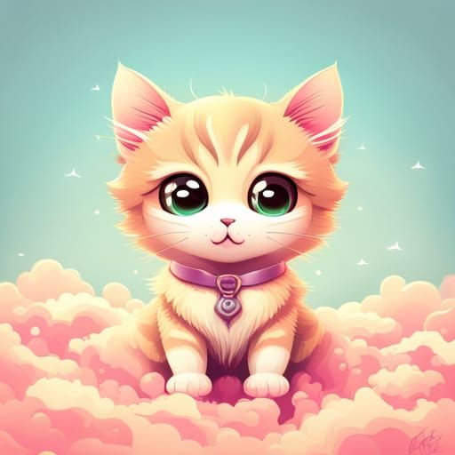 Cute Chibi Cat in Retro Poster Style