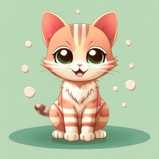 Cute Chibi Cat in Retro Poster Style