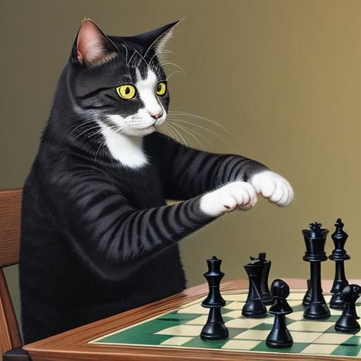 Cat Plays Chess With Bird Opponent