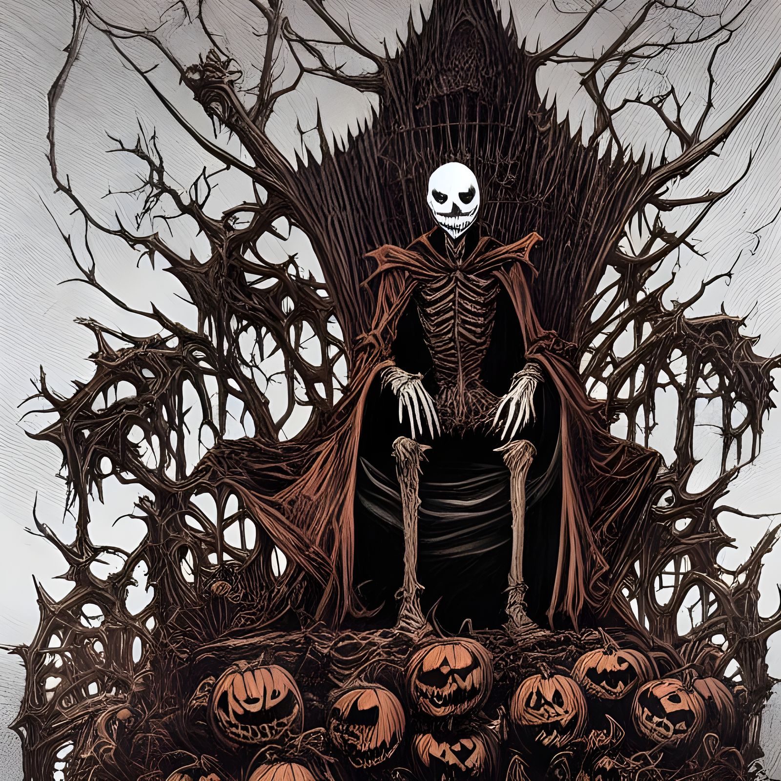 Halloween King on Pumpkin Throne: Digital Illustration