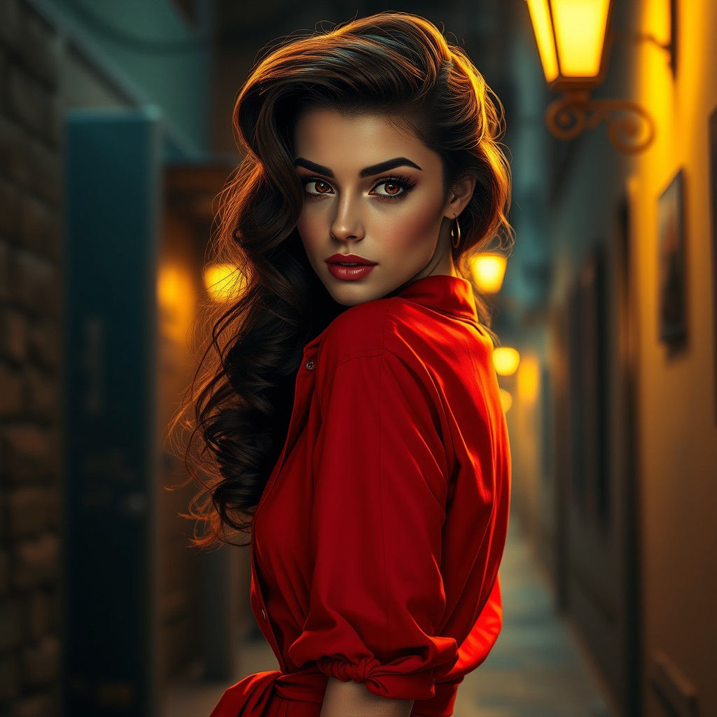 Pinup Woman in Alleyway, Digital Matte Painting