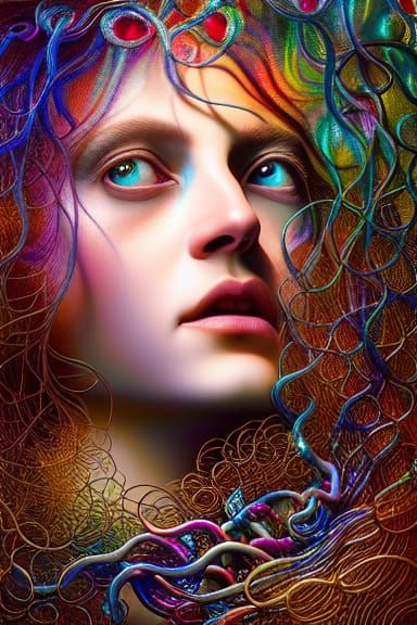 Goddess with Iridescent Glass Hair, Digital Painting