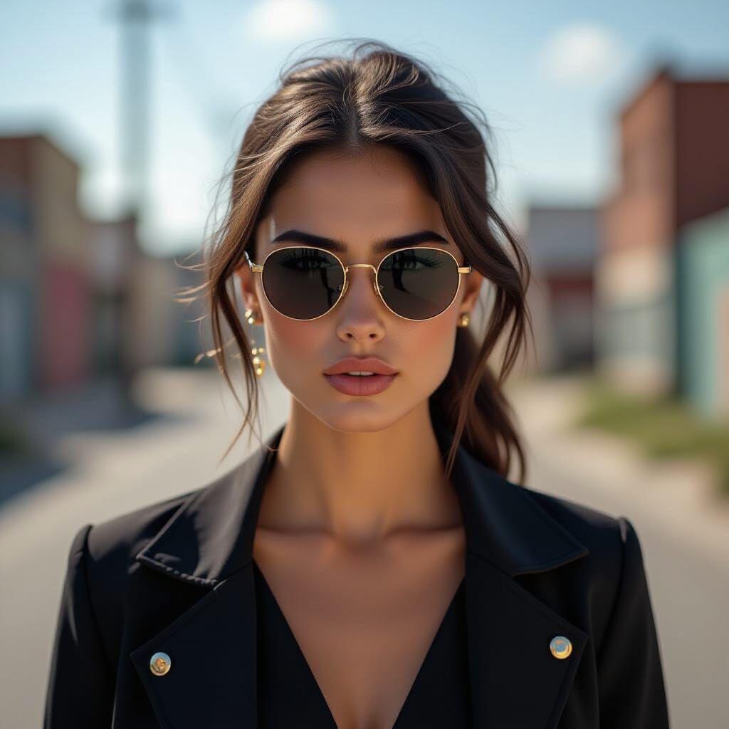 Intense Woman in Desolate Cityscape, Realistic Photography