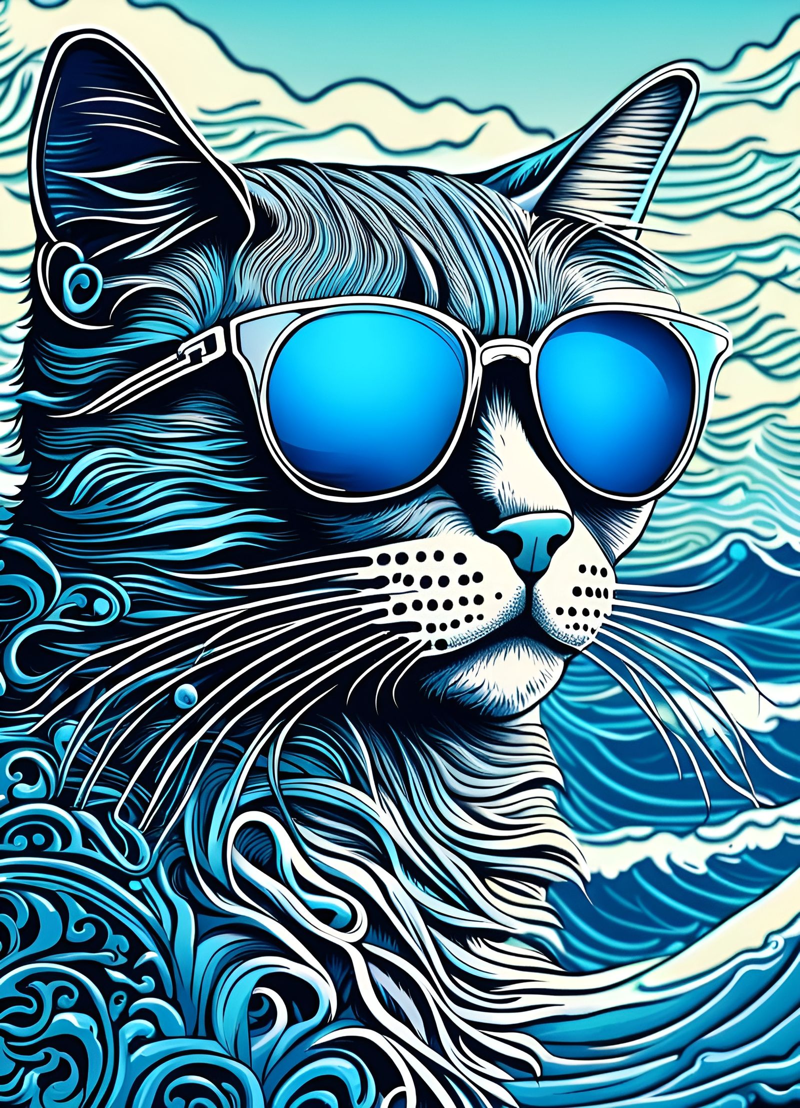 Cool Cat with Sunglasses on Beach