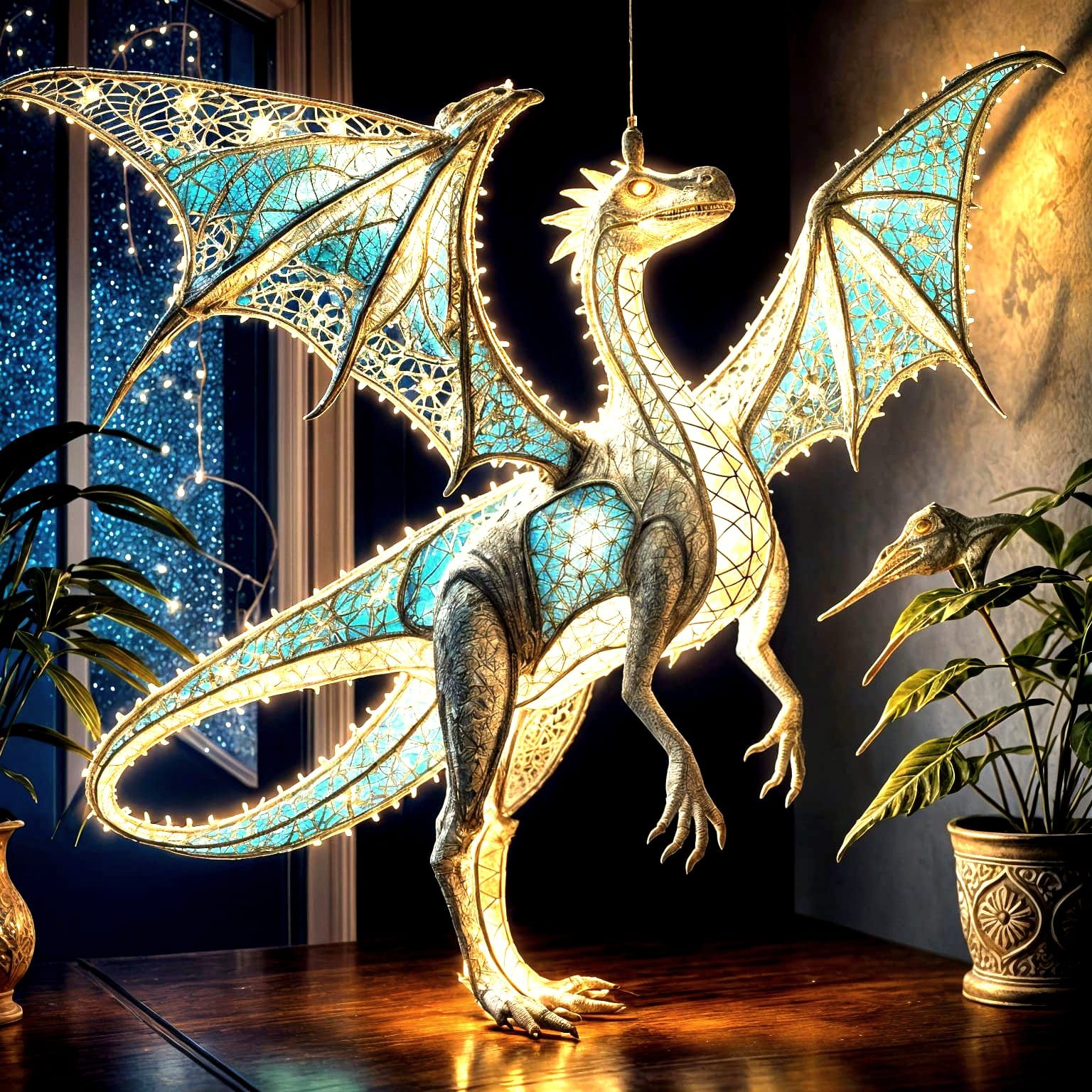 Lace Pterodactyl Fairy-Light Lamp
