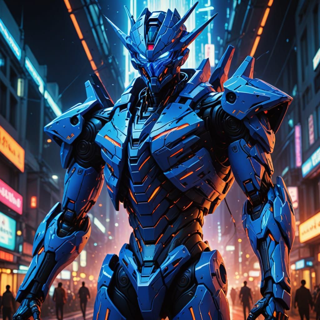 Evangelion Unit-01 in Neon Glow Digital Art