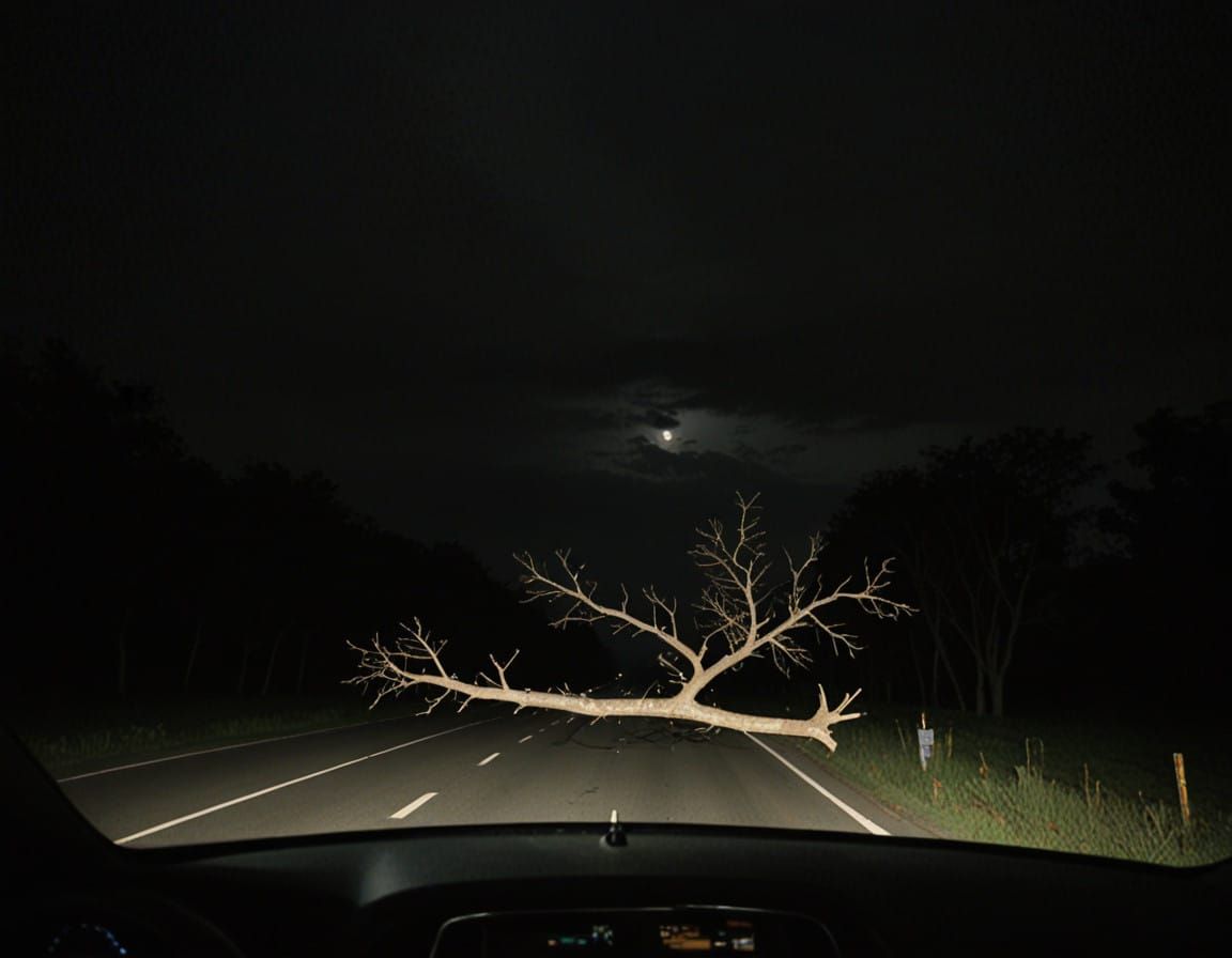 Branch Blocks Road on Cloudy Evening