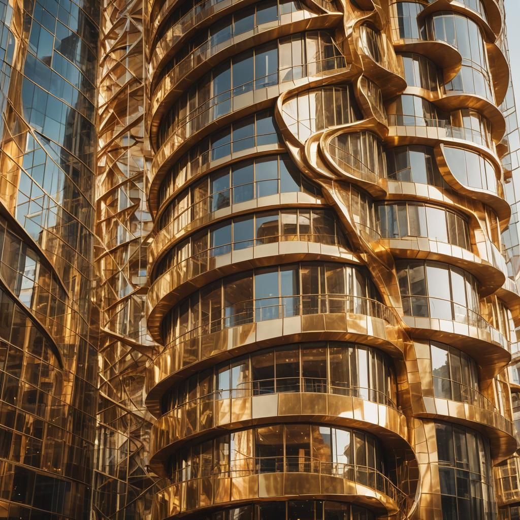 Futuristic Gold Skyscraper: A Modernist Architectural Master...