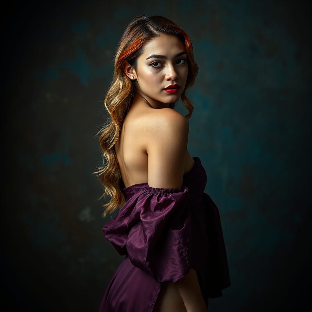 Filipina Woman in Dramatic Studio Portrait