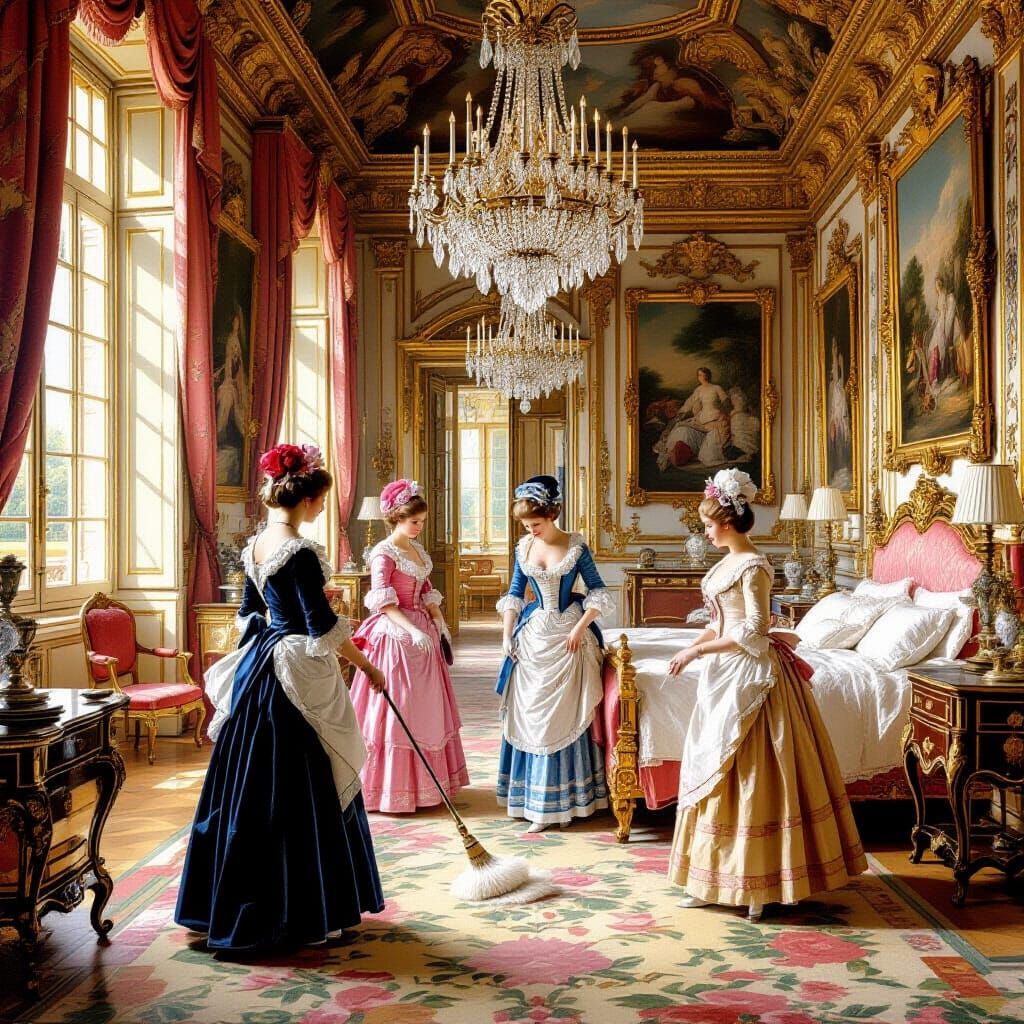 French Maids Cleaning King Louis XVI's Bedroom