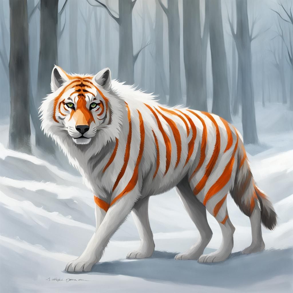 Arctic Wolf and Bengal Tiger Hybrid Creature