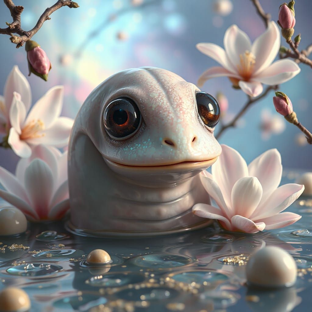 Surreal Slug Creature in Cosmic Pool