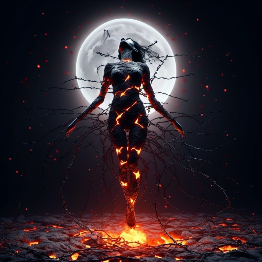 Macabre Woman Levitation Before Super Moon