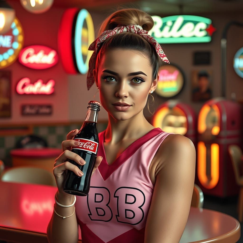 Retro-Futuristic Cheerleader in 1960s Diner