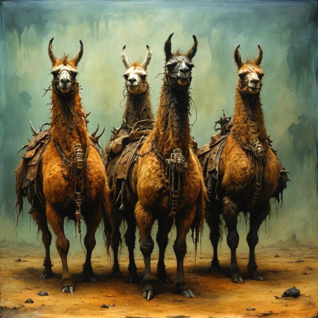 Apocalyptic Llama Riders in Grimdark Fantasy Style