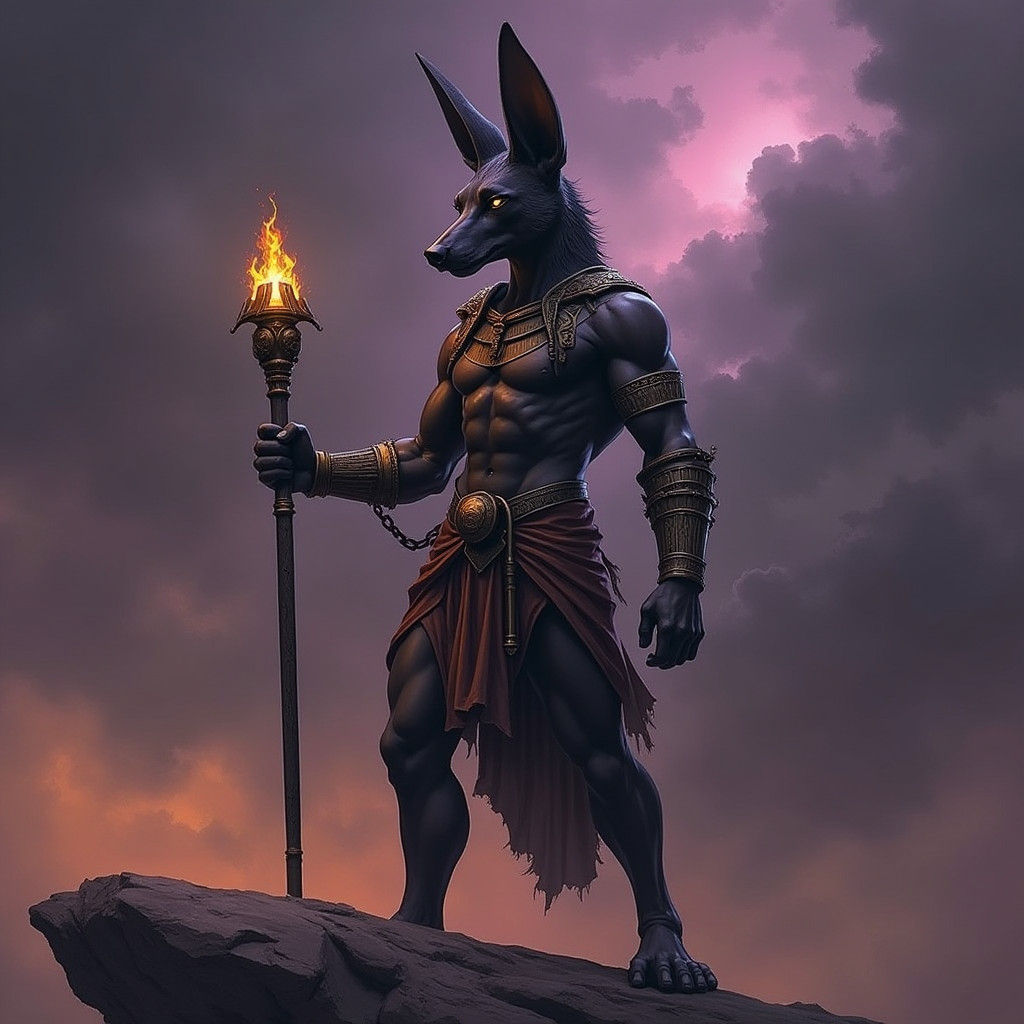 Anubis: Egyptian God of the Dead with Sceptre