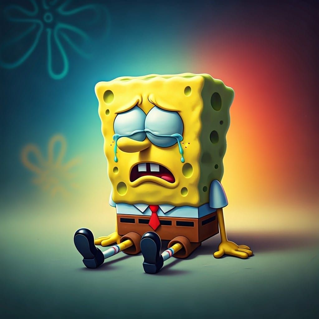 Sad SpongeBob SquarePants in Vibrant 3D Style