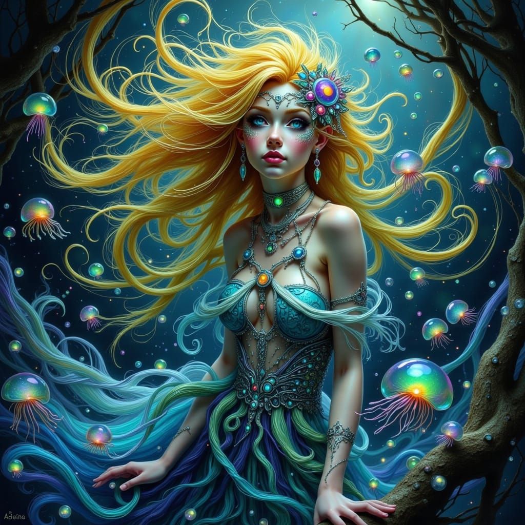 Surreal Deep Sea Goddess Rises from Glowing Ocean Depths in ...