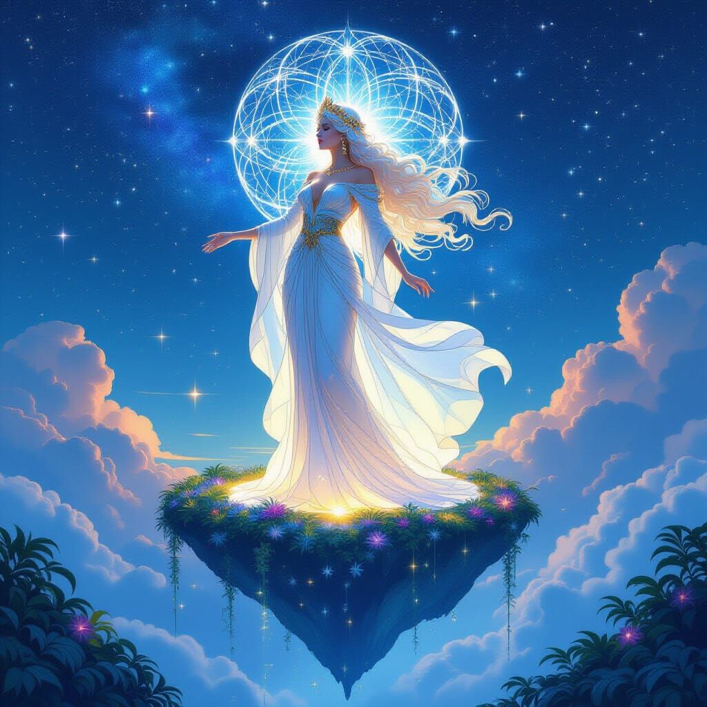 Celestial Goddess on Floating Island, Art Nouveau Style