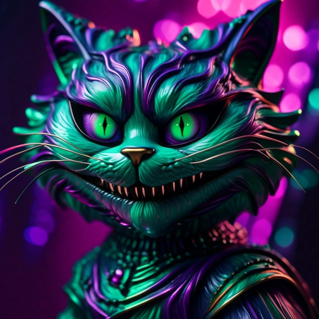 Malevolent Emerald Cheshire Cat in 3D Liquid Render