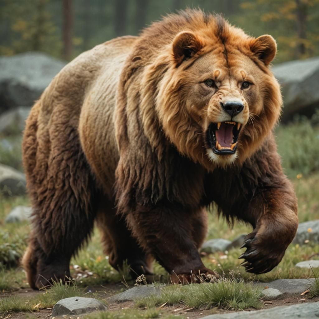 Lion-Grizzly Hybrid in Film Noir Style