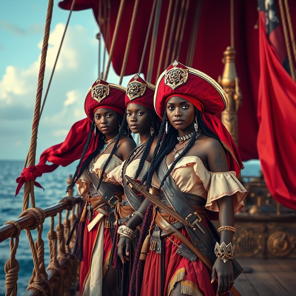 Pirate Women of the Red Sea in Futuristic Realism