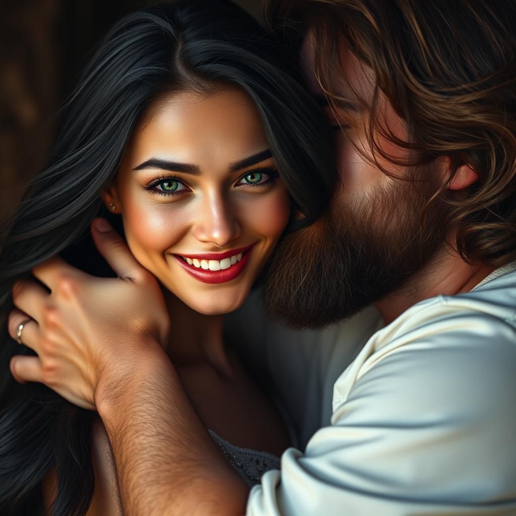 Portrait of Woman with Piercing Kissed by Partner