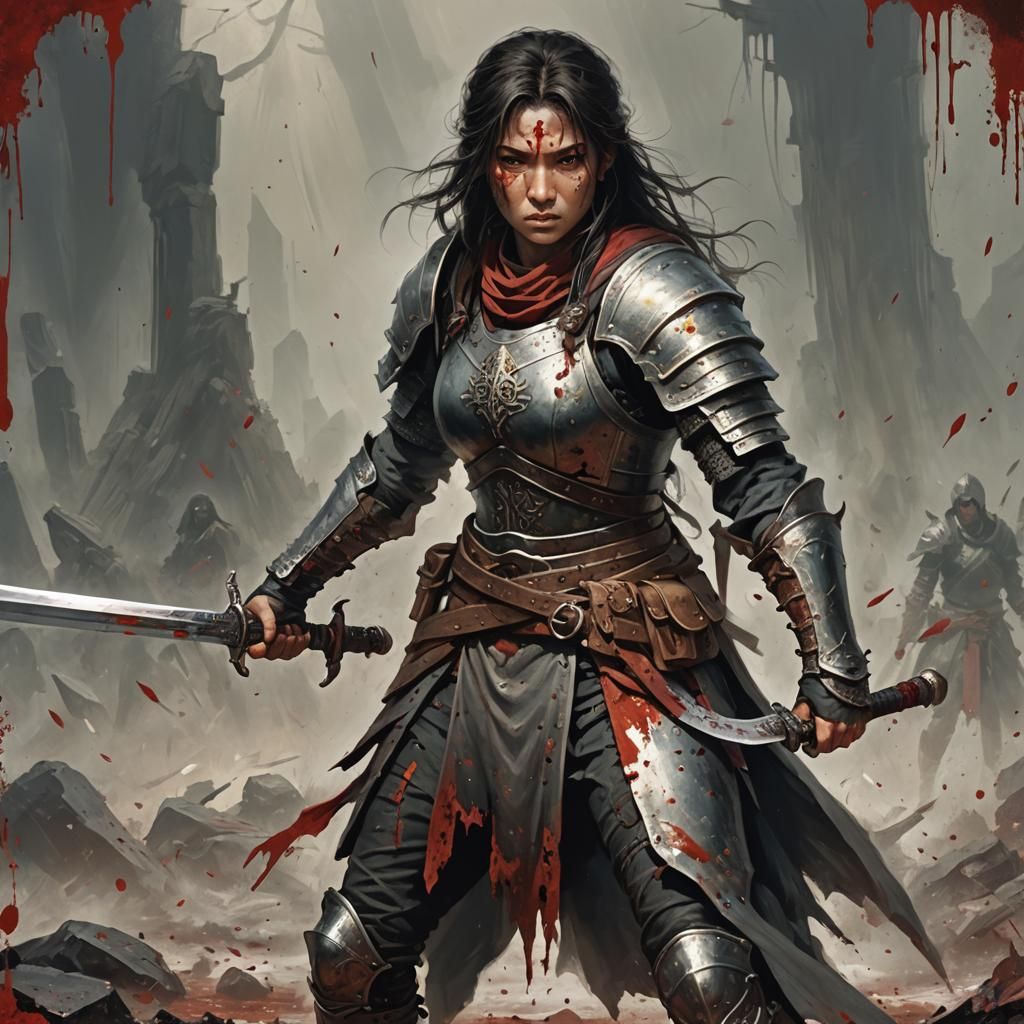 Female Warrior with Bloodied Sword