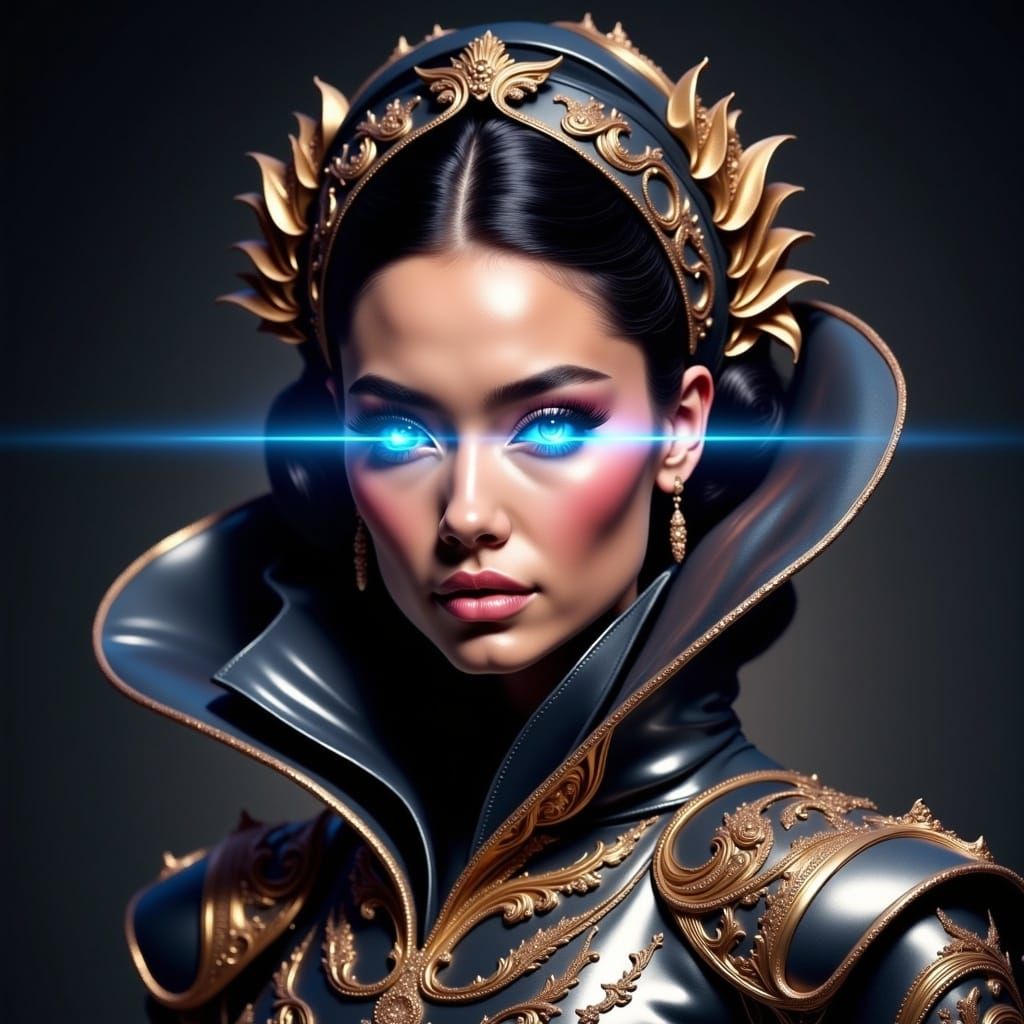 Regal Woman in High-End Luxury Fashion, Cyberpunk Style