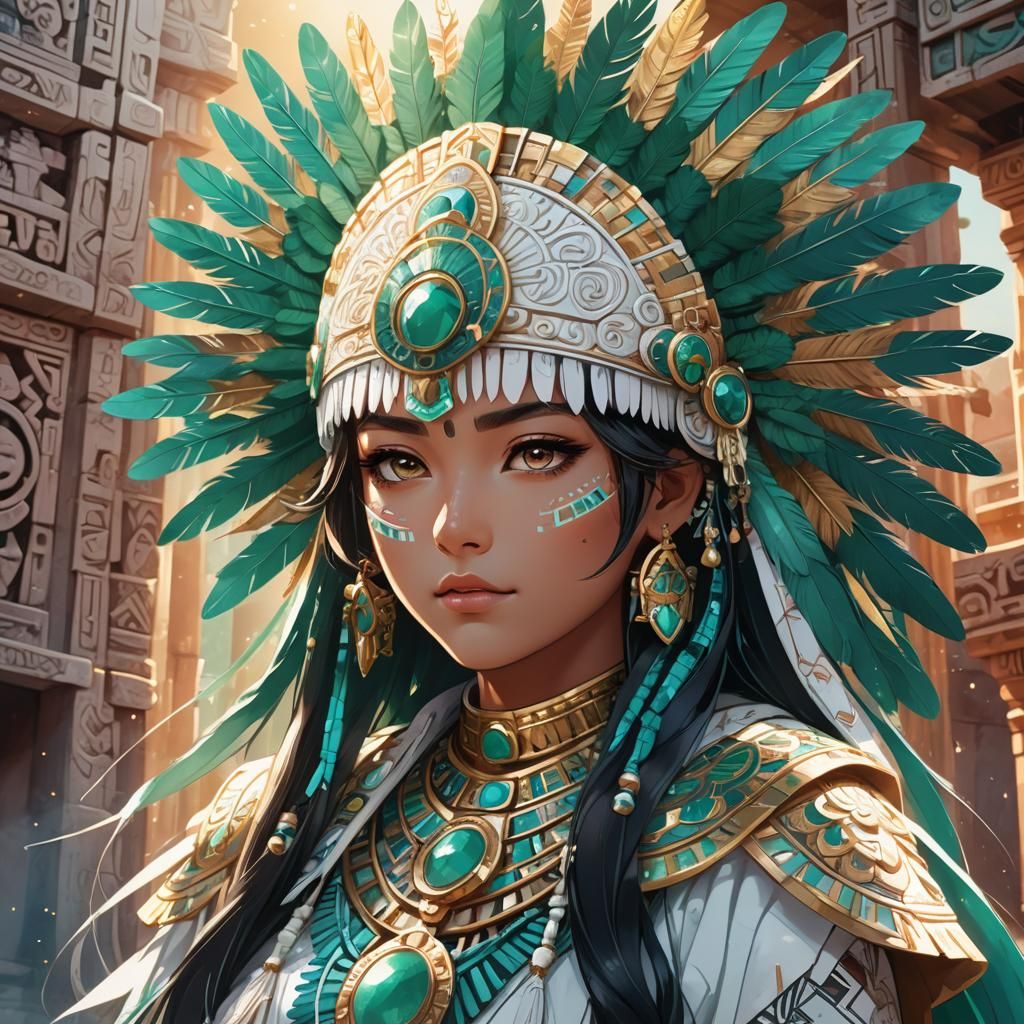 Aztec Woman Portrait in Anime Style
