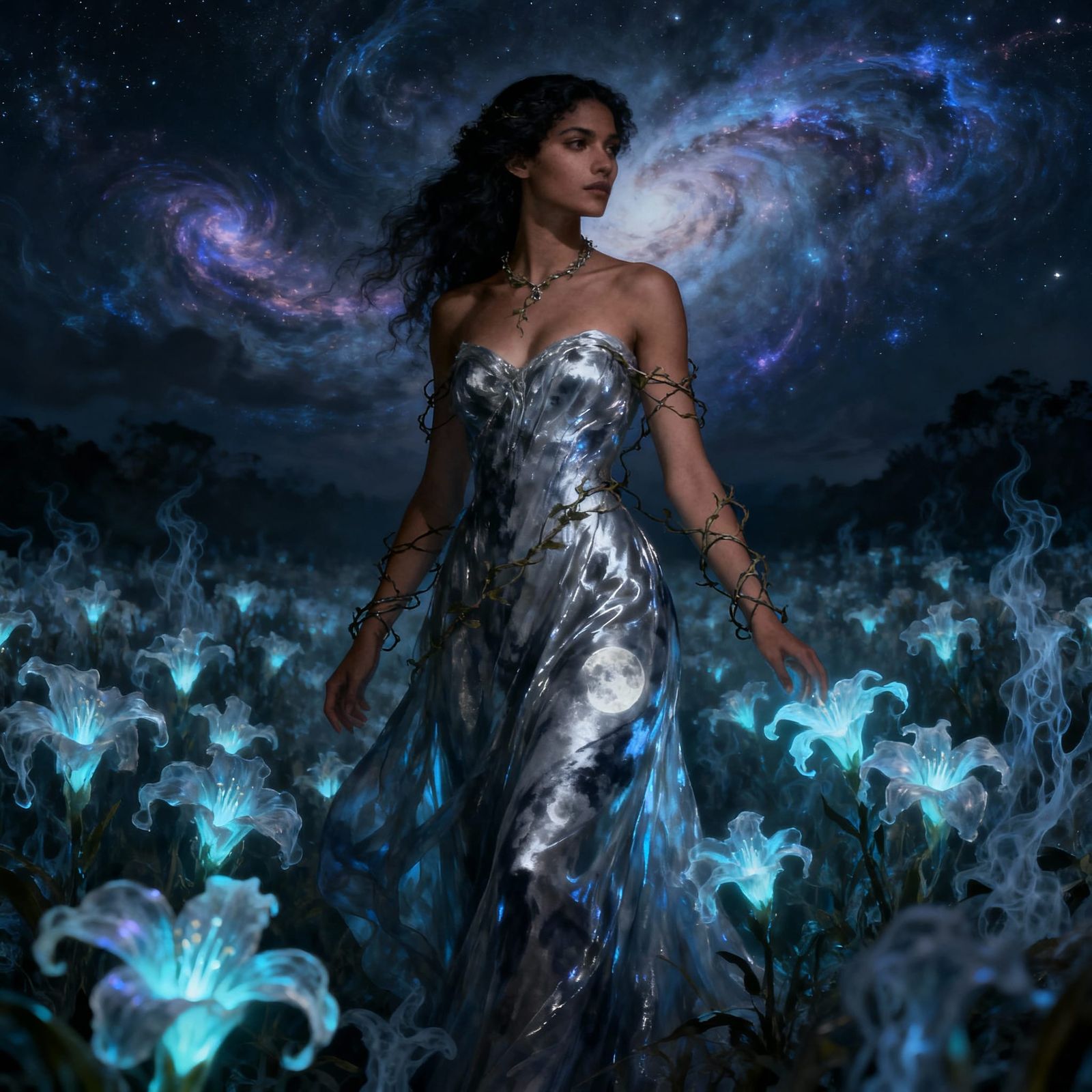 Spectral Queen in Moonlight & Shadow, Dark Fantasy Art