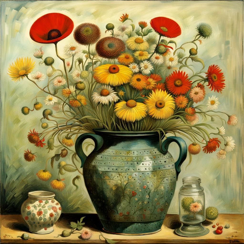 Whimsical Still Life with Pots and Jars