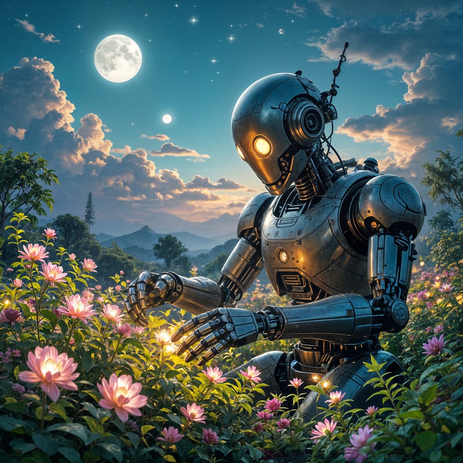 Ancient Automaton Tends Glowing Garden in Otherworldly Dimen...