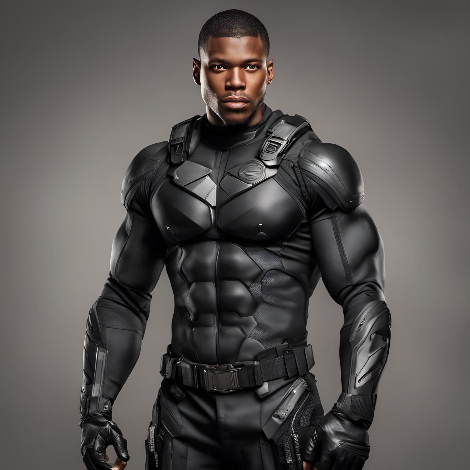 Hyperrealistic Portrait of Young Hero in Stealth Suit