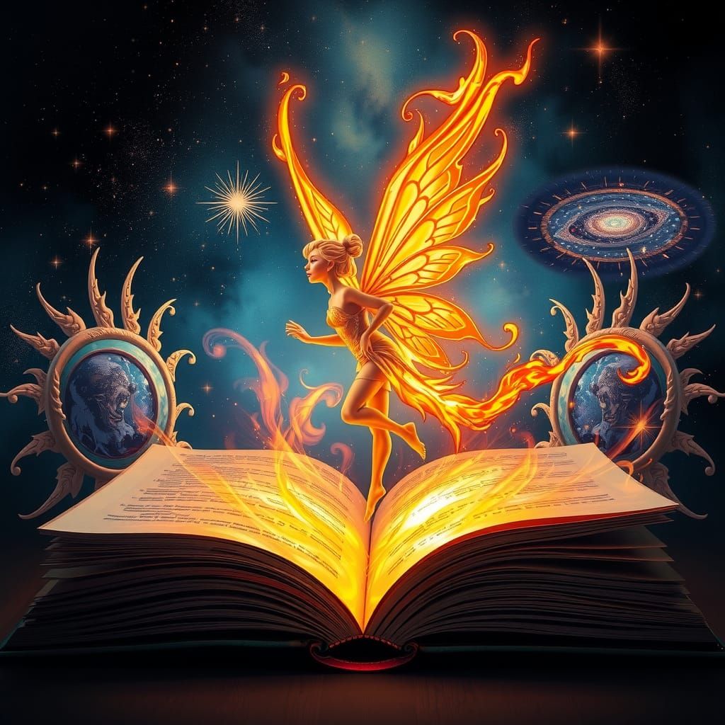 Extraterrestrial Fairy with Fire Wings in 3D Painting