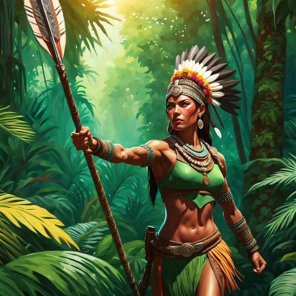 Tribal Huntress Stalking Prey: Hyperrealistic Jungle Concept...