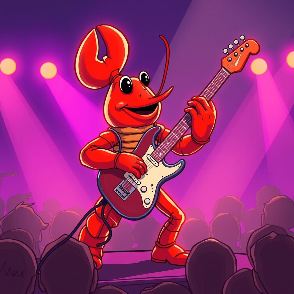 Rock Lobster Performs on Stage with Electric Guitar