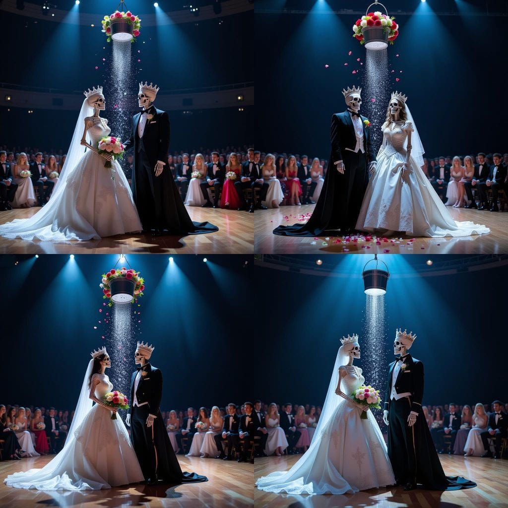 Skeletons Crowned Prom King & Queen in Dramatic Flower Casca...