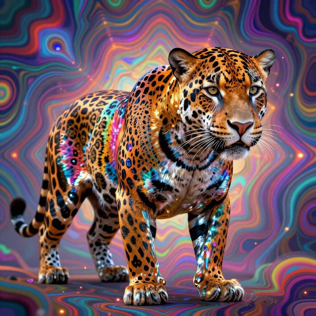 Metallic Psychedelic Jaguar in Vibrant Collage