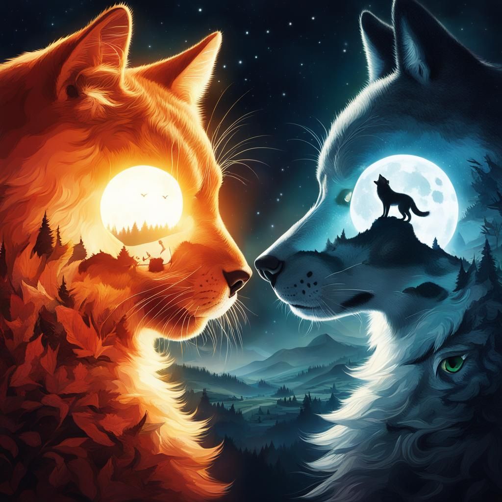 a view of a cat and a wolf