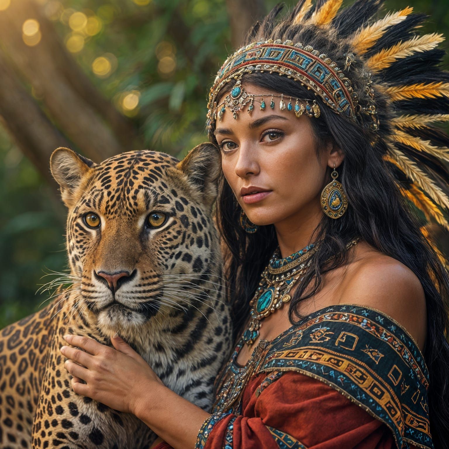 14th Century Aztec Princess with Majestic Jaguar
