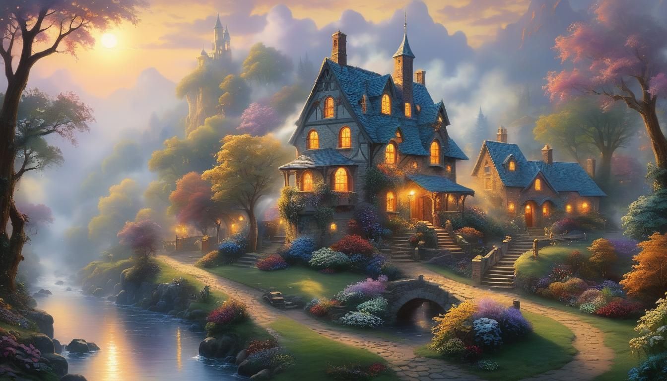 Ethereal Fantasy Scene in Kinkade Style
