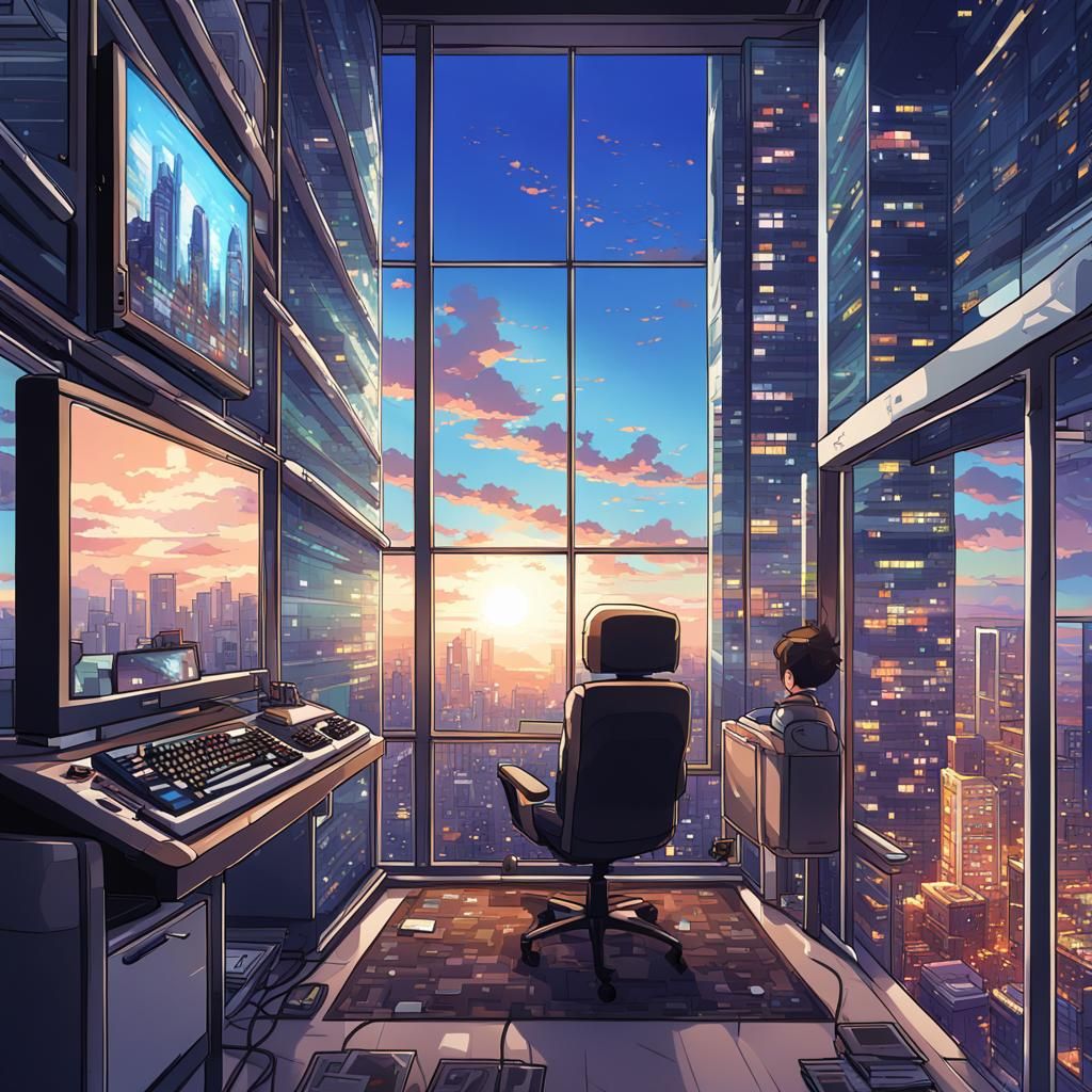 Pixel Art Condo with Large Computer Screen