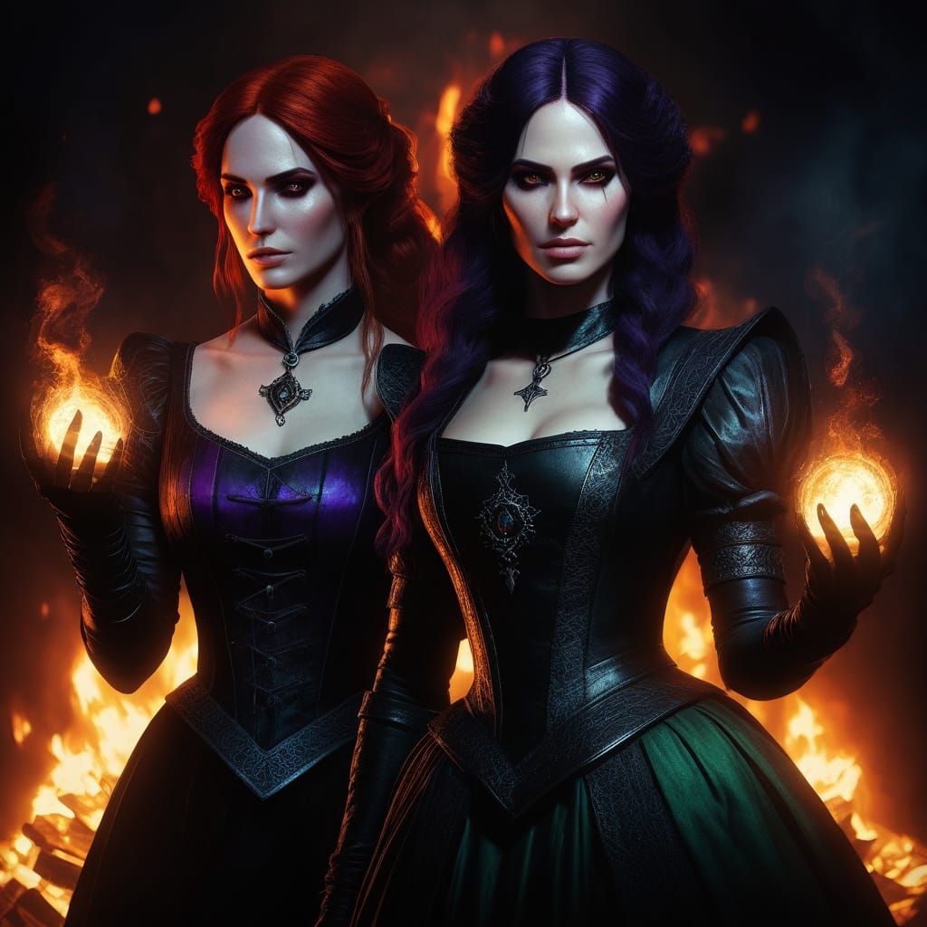Dark Fantasy Sorceresses Triss and Yennefer Illuminated by M...