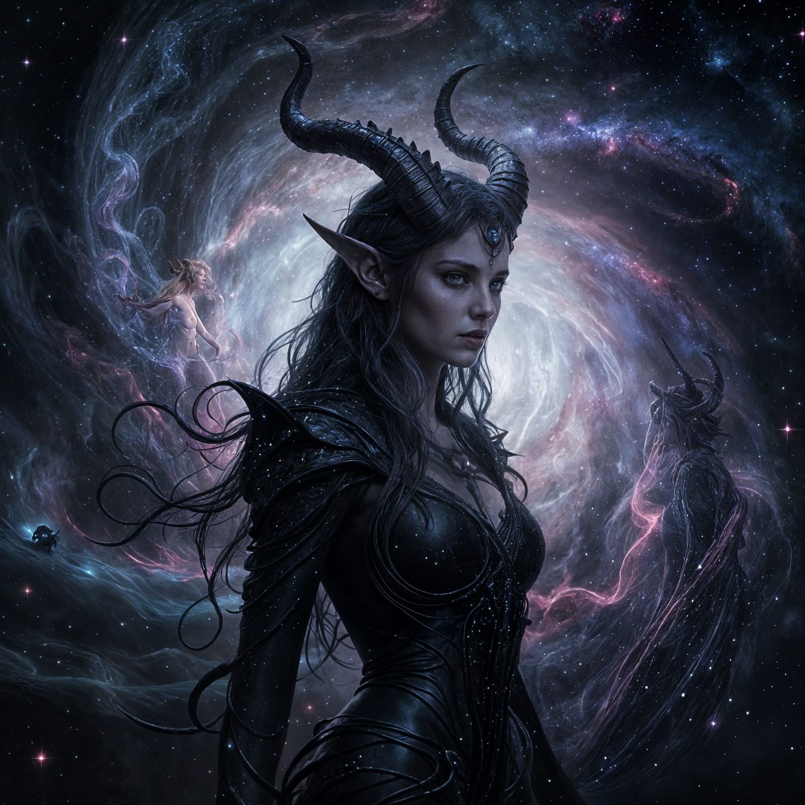 Cosmic Tiefling Maiden in Nebula