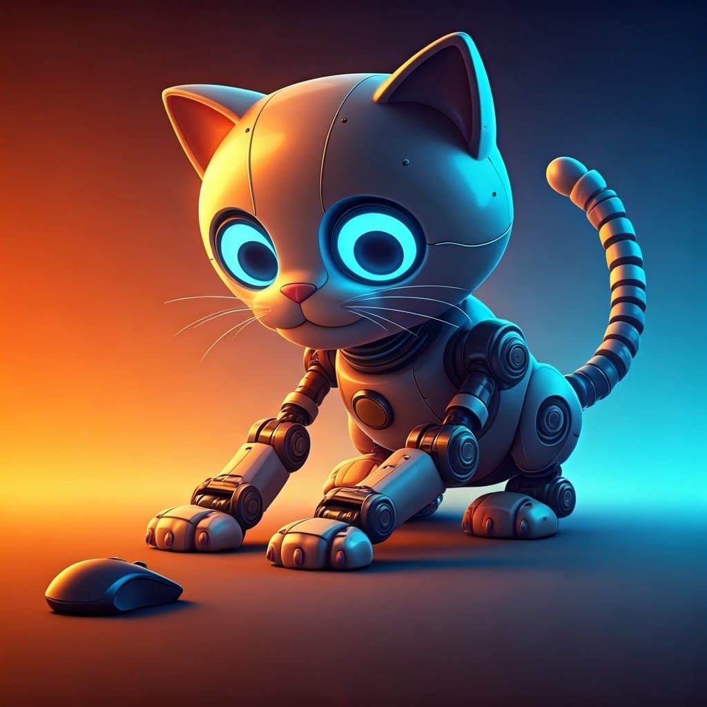 Robot Cat in Dynamic Pixar-Inspired 3D