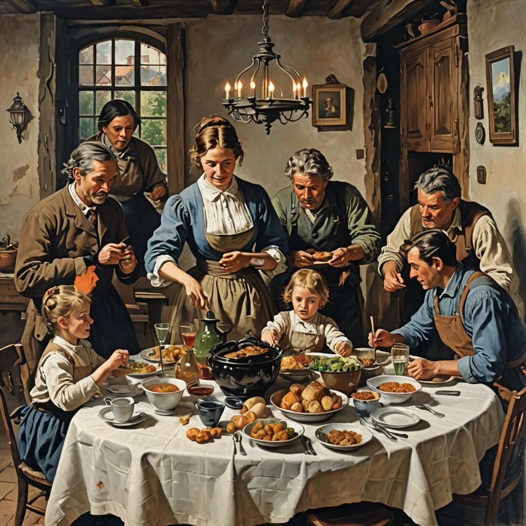 Family Dinner Scene in Warm, Golden Light