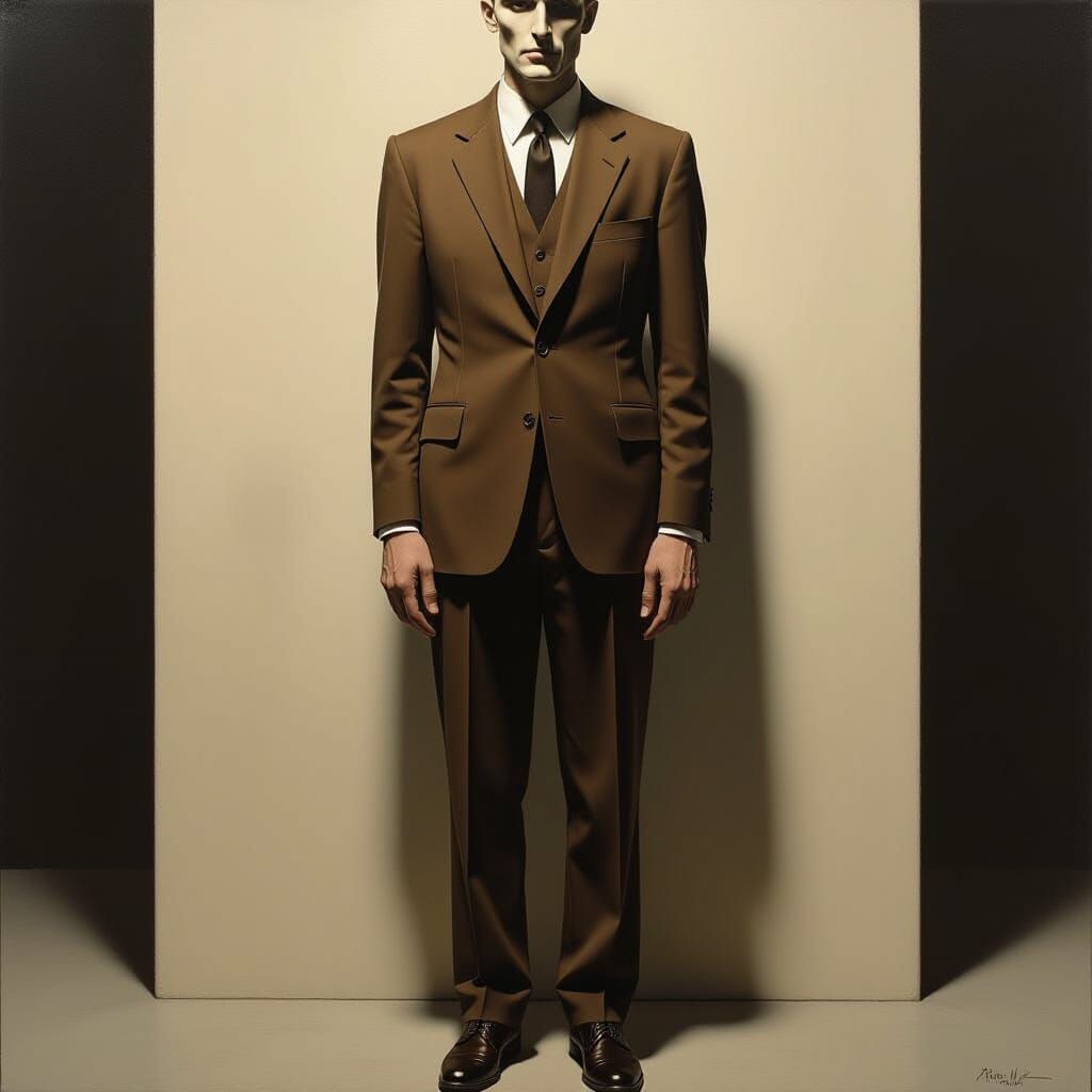 Surreal Portrait of a Gaunt Man in Brown Suit